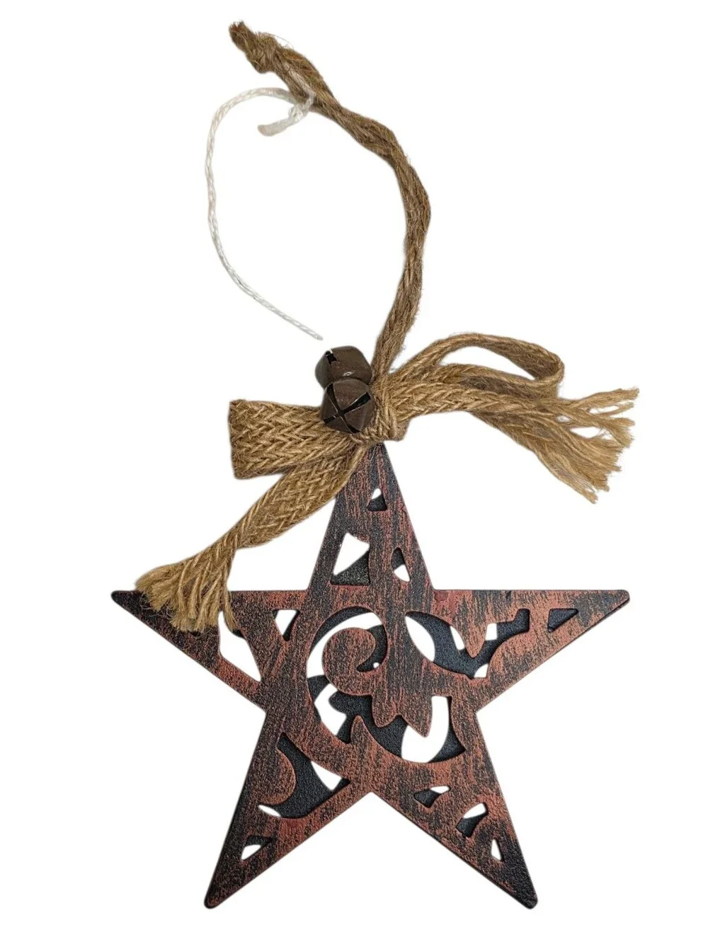 Christmas Ornament Rustic Brushed Bronze Metal Star Farmhouse Holiday Decor